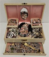 White Jewelry Box filled with Jewelry and Watches