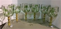 Set of six plastic stemware palm tree motif