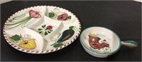 Hand painted Italian dishes include a divided