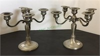 Pair of pewter candelabras - each with capability