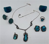 Turquoise jewelry lot, Sterling? Not marked.