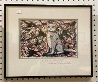 Artwork of a Jackson Pollock cat signed by the