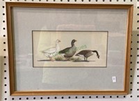 Beautiful matted print of three geese. Frame