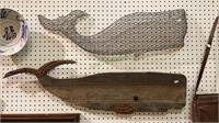 Two large wall whales. Made of chicken wire and