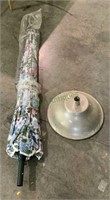 Beautiful floral motif fabric patio umbrella