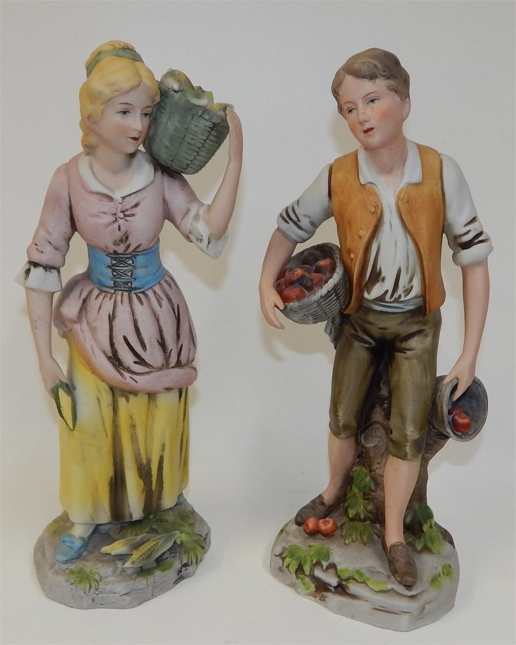 12" Homco Porcelain Farm Couple Figurines