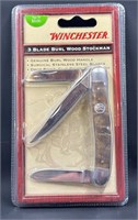 Winchester 3 Blade Burl Wood Stockman Knife
