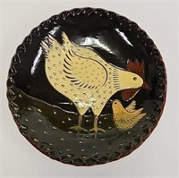 Eldreth redware rooster & chick plate