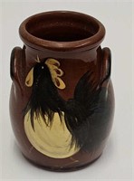 Eldreth slip decorated redware rooster crock/vase