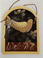 Eldreth redware folk art "Welcome" plaque