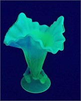 Twigs Green Opalescent Vaseline Glass Vase