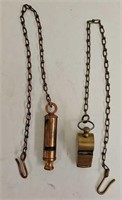(2) Antique Brass Whistles