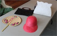Vintage Handbags Hat & Fan