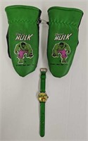 Vintage Incredible Hulk Mittens & Wrist Watch