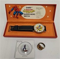 Vintage Spider-Man Wrist Watch, Ring & Pin Back