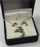 Sterling silver Dolphin necklace & earring set