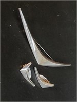 MCM Sterling Silver Brooch and Earrings Boomerangs
