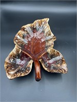 Leaf Divided Serving Dish Brown Drip  Pottery