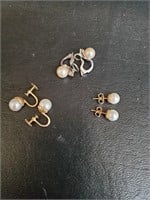 18K & 14K Gold Pearl Earrings (3 Pairs)