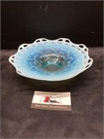 Iridescent blue glass bowl