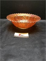 Iridescent orange carnival glass bowl