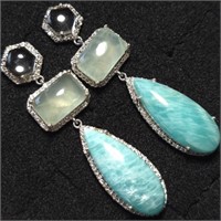 13.95g Silver  Amazonite&Prehnite,Cz(25.2ct) Earr