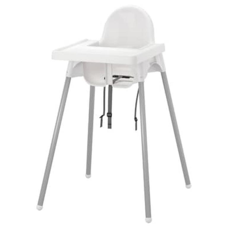 ANTILOP High chair with tray, white/silver color