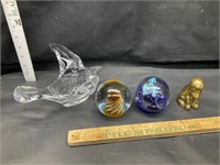 Glass bird and paper weights