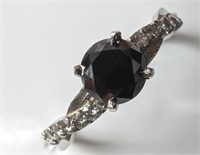 $2075 14K  Black Diamond(0.6ct) Diamond(0.15ct) Ri