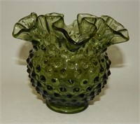 Fenton Colonial Green Hobnail Ruffled Vase