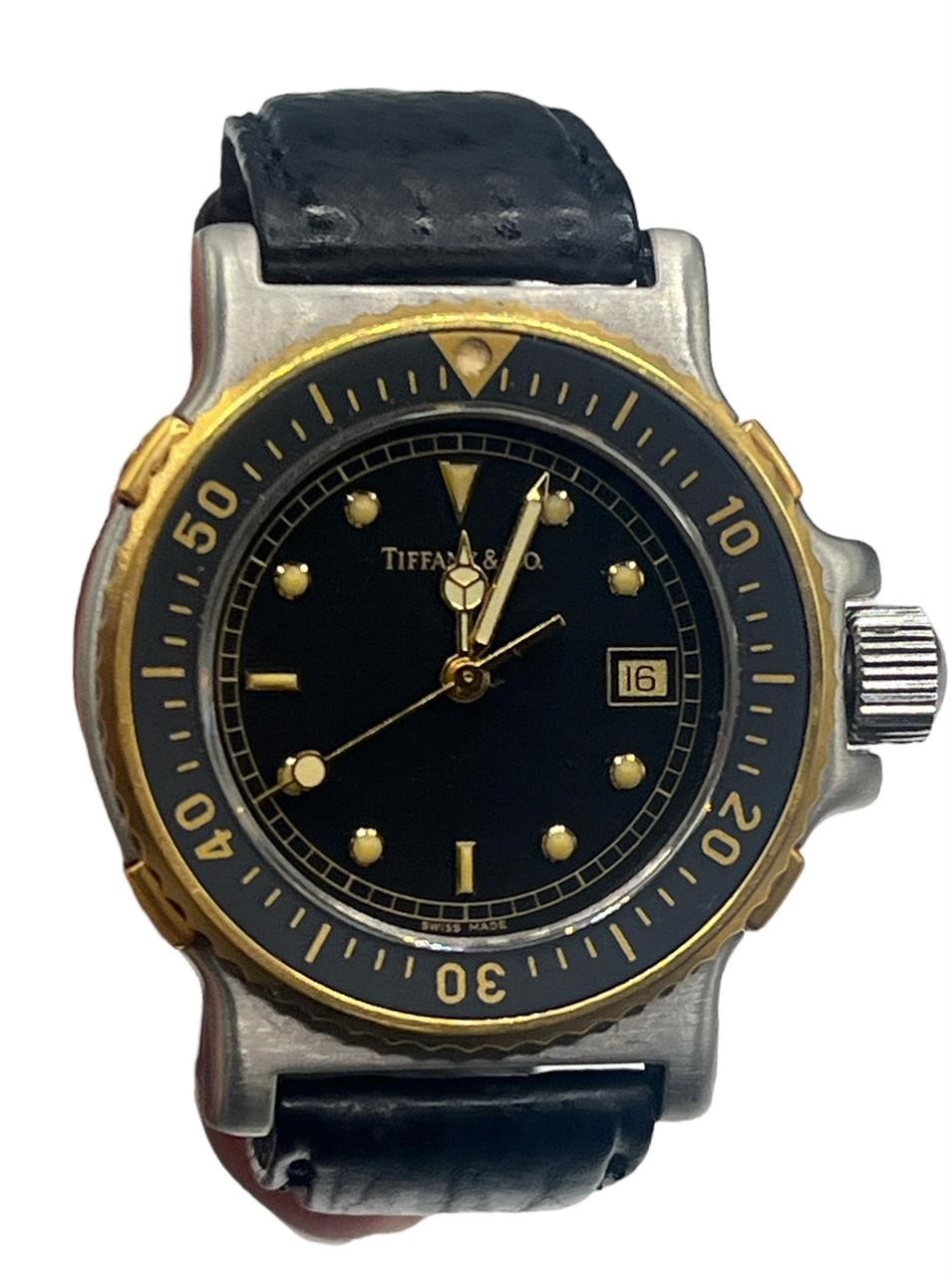 Vintage TIFFANY & CO. 18k Gold Mens Diver Watch