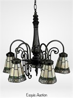 Tiffany Style 5 Arm Chandelier Stained Glass Shade