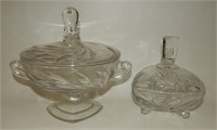 2 Lead Crystal Lidded Bowls Candy Dishes