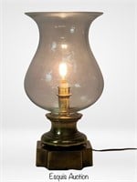 Large Brass & Glass Electric Hurricane Lamp 1960s