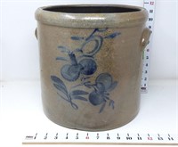 5 Gallon Floral Blue Salt Glazed Stoneware Crock