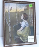 Antique Print "Spring Song" Girl Listening to a