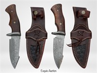 Two Damascus Steel Hunting Knives