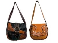 Vintage 1970's Patchwork & Tooled Leather Purses