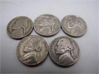 Lot of 5 WWII Silver Jefferson Nickels "P" Mint