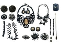 Collection Vintage Jet Black Cameo Costume Jewelry