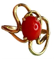 Vintage 1940s 14k Gold, Coral Ring