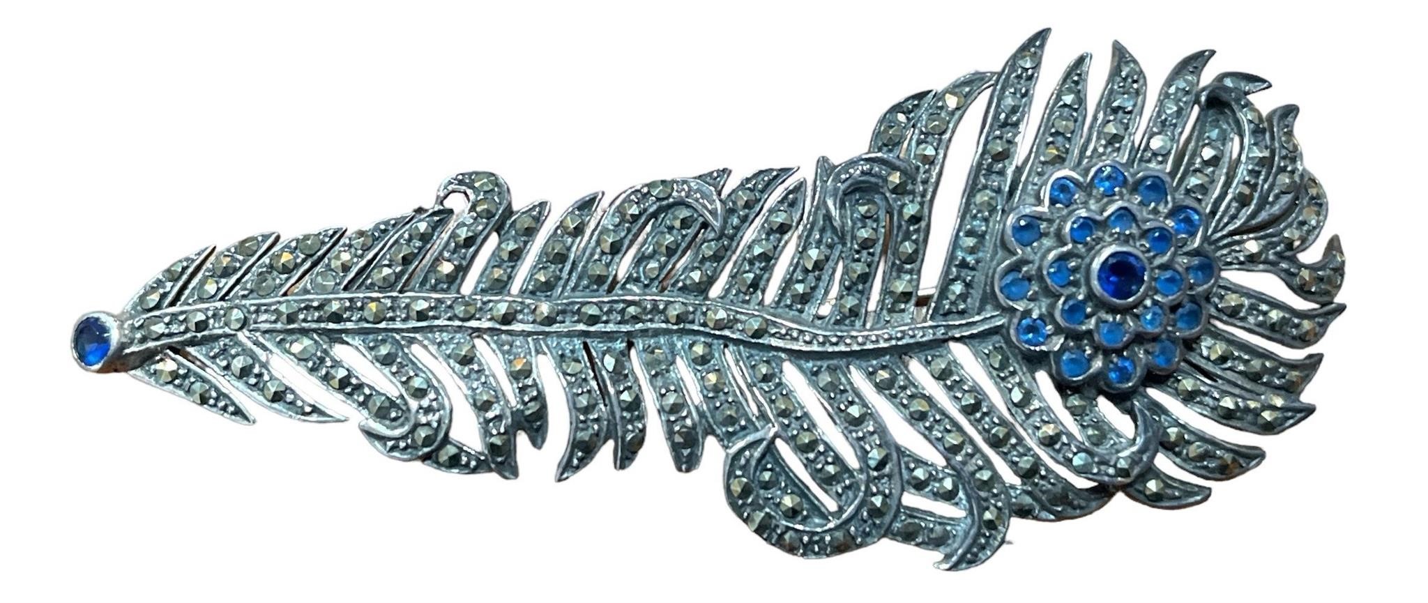Sterling Silver & Marcasite Feather Brooch