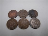 Lot of 6 Late 1800's Indian Head Pennies