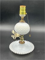 Vtg White Milk Glass Hobnail Bedside Table Lamp