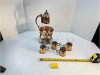 Vtg Copper & Glass Coffee Server with Mugs