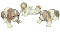 Three LLADRO Figurines, Puppies, Angel