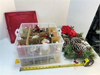 Christmas Ornaments in Tote & Greenery