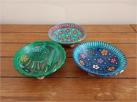 Trio of Small Footed  Pottery Bowls