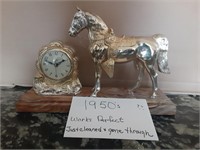 1950'S Brass Colored Horse Clock