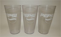 3 Pebbled Hard Plastic Restaurant PEPSI Glasses